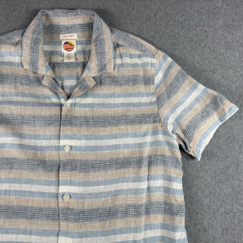C&C California Shirt Mens M 100% Linen Stripes Button Up Short Sleeve